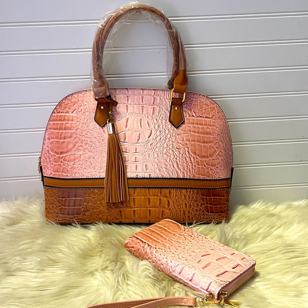 Fashion Two Tone Alma Vegan Leather Satchel Handbag